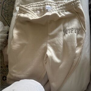 Cream Joggers Soft Cotton Blend Elastic Waistband wifey six stories pants